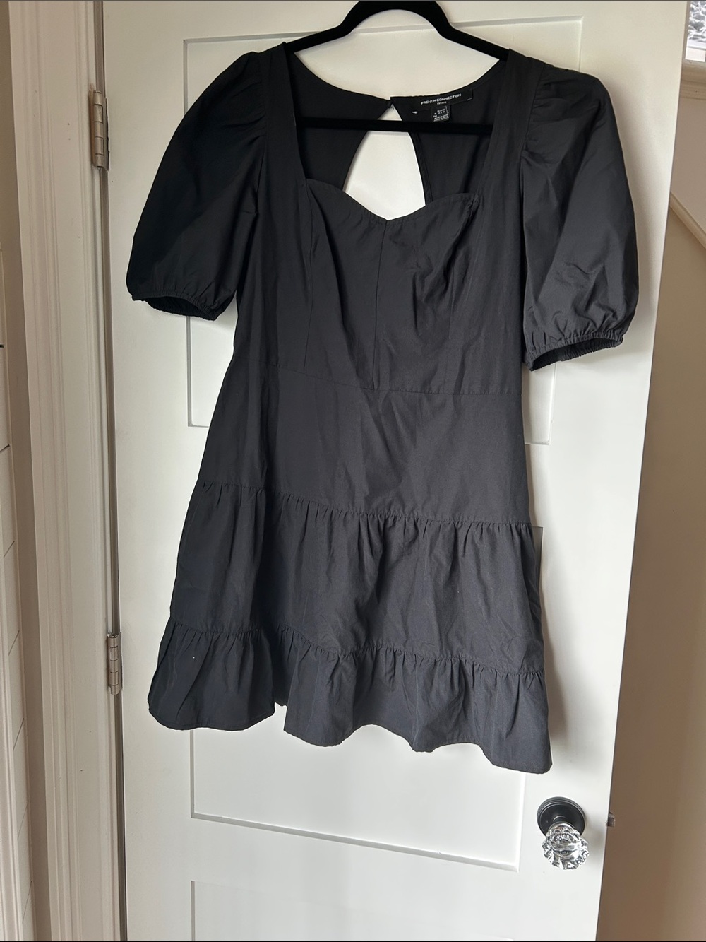 French Connection Black Puff Sleeve Tiered Mini Dress